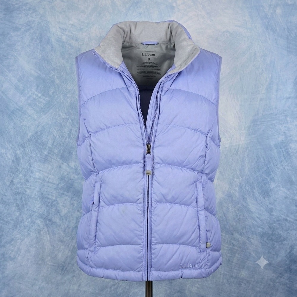 LL Bean Womens Goose Down Puffer Vest Periwinkle Blue Full Zip Medium OFJT1